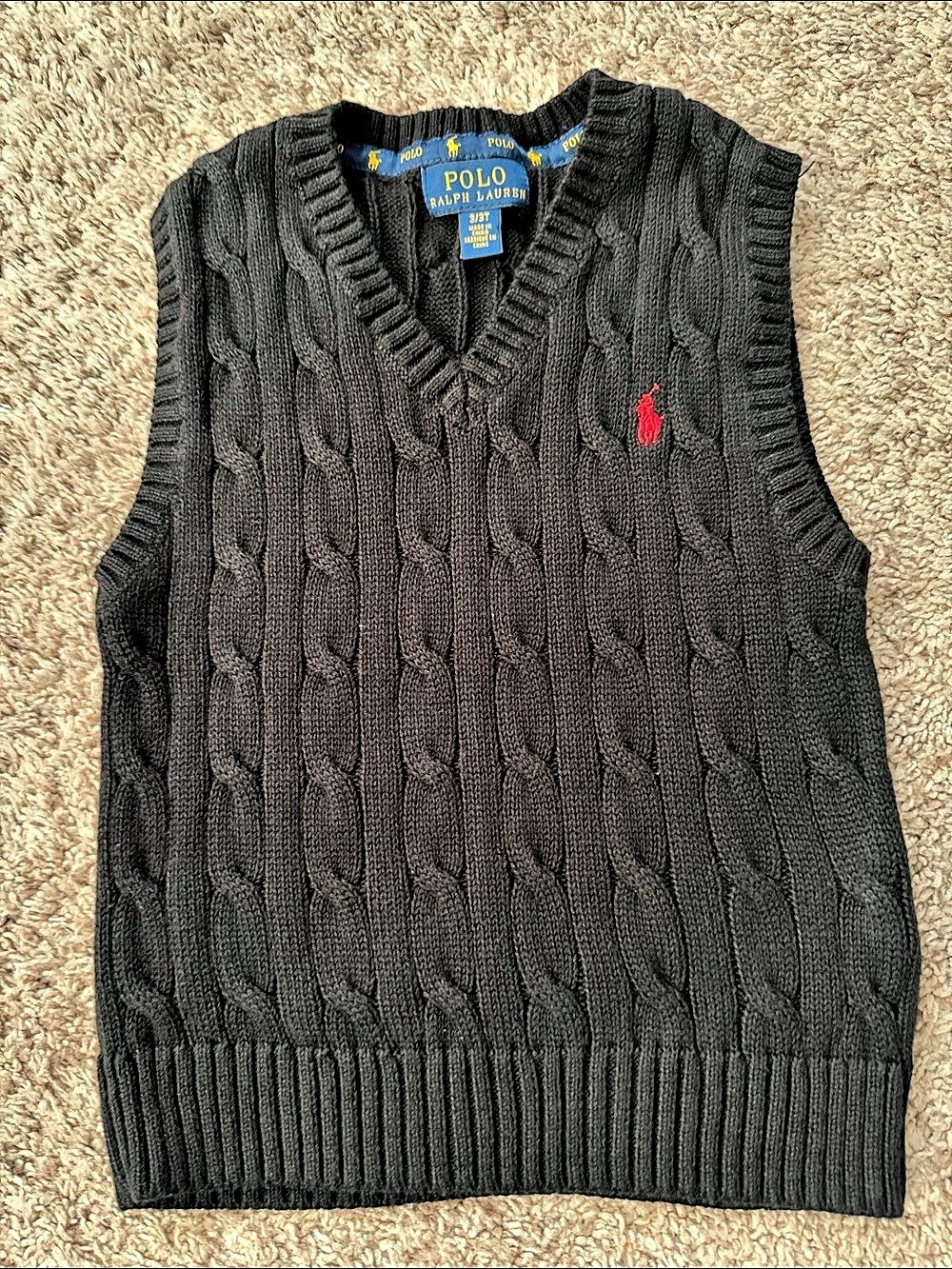 Polo Ralph Lauren Kids Cable-Knit Cotton Sweater Vest Black Size 3t
